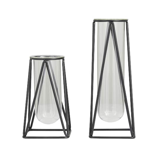 CosmoLiving by Cosmopolitan Set of 2 Black Iron Modern Vase, 13" x 5" x 5"